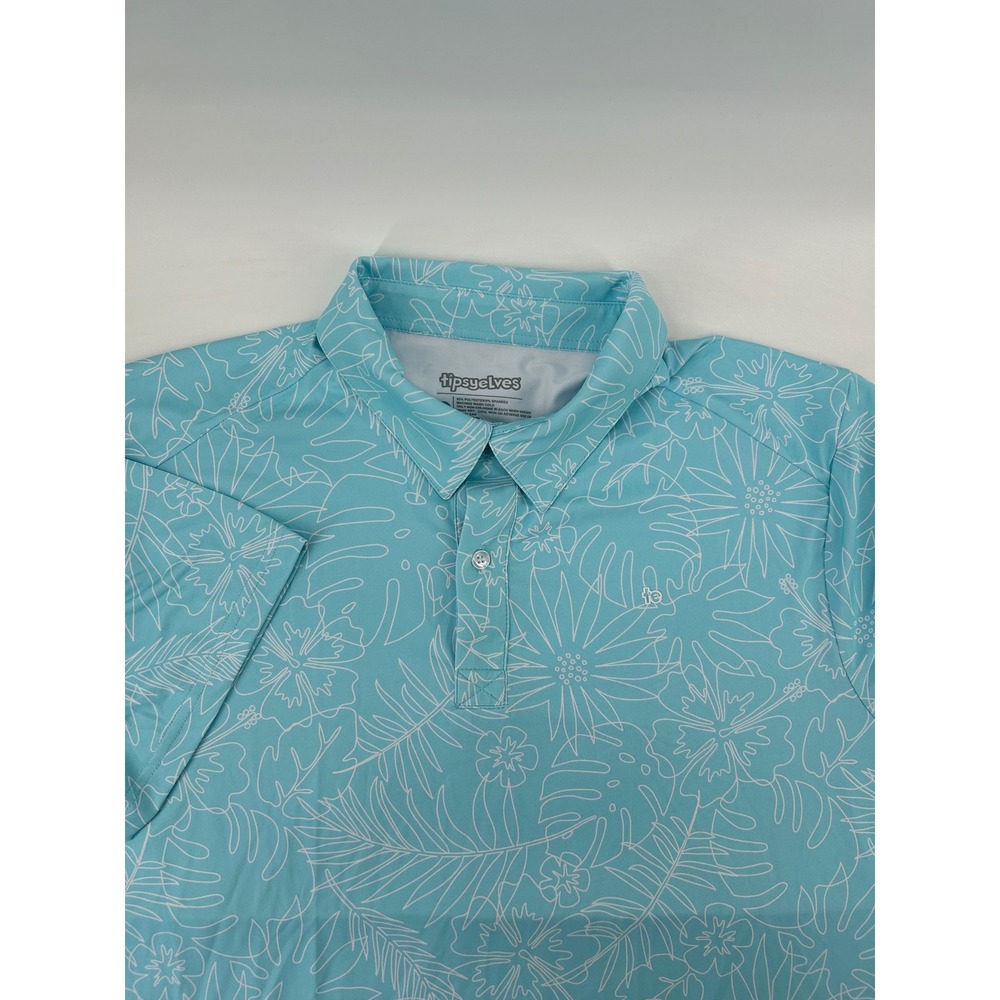 Tipsy Elves Birdie Paradise Golf Polo Mens Large Blue Tropical Floral NWT